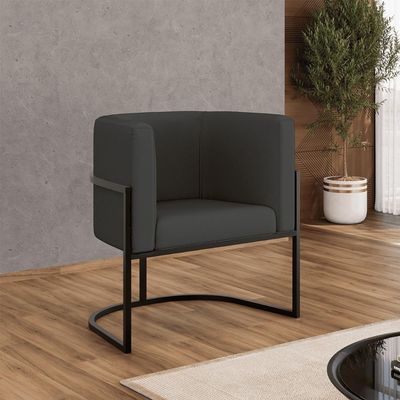 Kit 06 Poltronas Lua Sala Decorativa Base Ferro Black Corino Cinza
