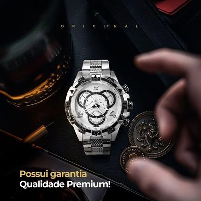 Relogio Masculino Aço Inoxidável Prata Caixa Premium
