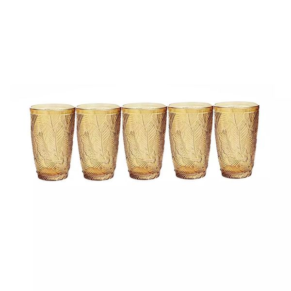 Jogo de Copos Casa Ambiente Folhas Âmbar em Vidro com 6 Peças 380ml Jogo de Copos Casa Ambiente Folhas Âmbar em Vidro com 6 Peças 380ml