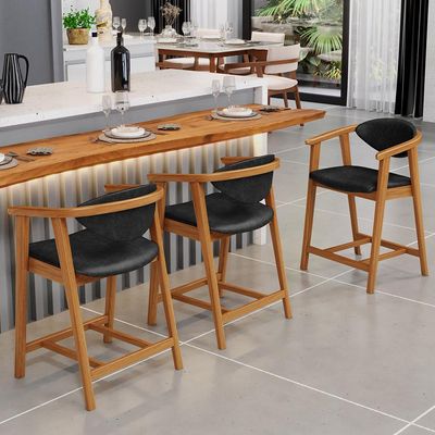 Kit 03 Banquetas Baixa Para Cozinha Sala Jantar Bancada Cecília L02 Couríssimo Preto - Lyam Decor