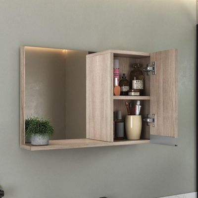Conjunto Gabinete Banheiro Fox 60cm (gabinete + Cuba + Espelheira) Madeirado Inteiro