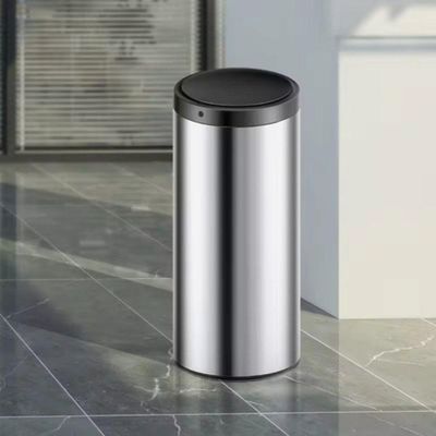 Lixeira Automática Redonda Em Aço Inox 50 Litros Com Sensor
