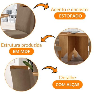 Mesa Evora 120 Mdf Canto Copo E Com 4 Cadeiras Athenas Veludo Capuccino-naturalle-naturalle