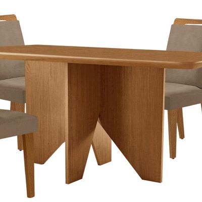 Mesa Evora 120 Mdf Canto Copo E Com 4 Cadeiras Athenas Veludo Capuccino-naturalle-naturalle