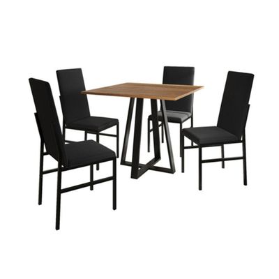 Conjunto De Jantar Mesa Mônaco Premium 90cm Imbuia Com 4 Cadeiras Estofadas Pretas Preto