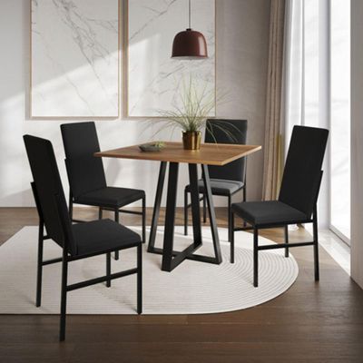 Conjunto De Jantar Mesa Mônaco Premium 90cm Imbuia Com 4 Cadeiras Estofadas Pretas Preto