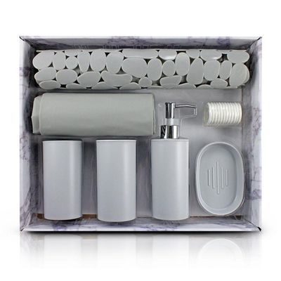 Kit Banheiro Com 7 Peças Jacki Design Cinza