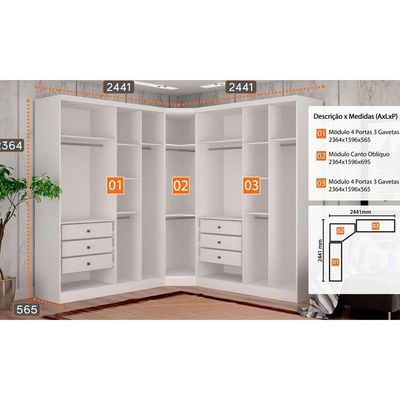 Closet Modulado Safira 001 Clic Moveis Branco