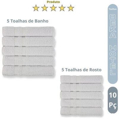 10 Toalhas Grossa Felpuda E Macias 5 Toalhas Banho E 5 Toalhas Rosto 100% Algodão Beka Luxo Branco