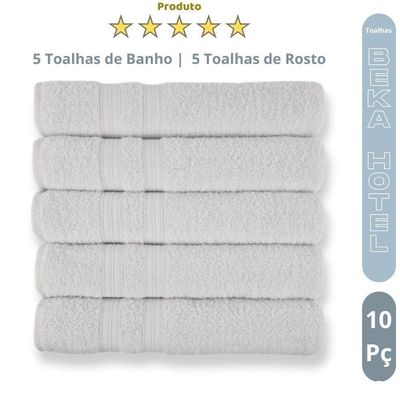 10 Toalhas Grossa Felpuda E Macias 5 Toalhas Banho E 5 Toalhas Rosto 100% Algodão Beka Luxo Branco