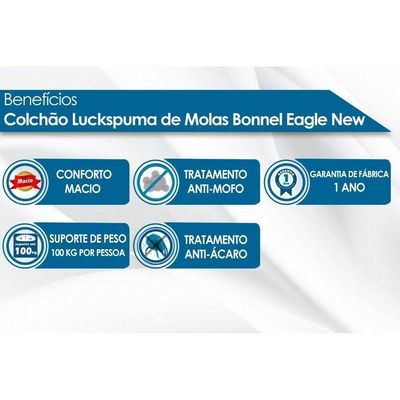 Colchão Solteiro Molas Bonnel Eagle New Euro Pillow (88x188x22) Luckspuma