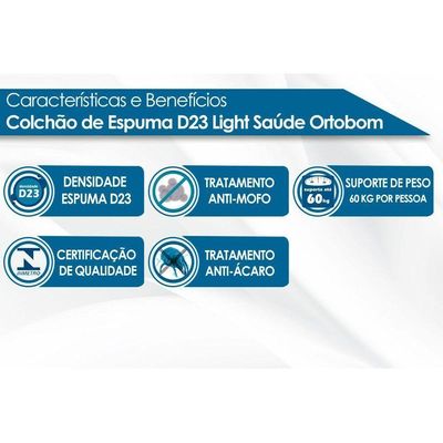 Colchão Solteiro Espuma D23 Light Saúde (88x188x14) Ortobom