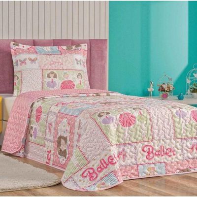 Enxoval Kit Colcha + Jogo De Cama Lençol Bouti Solteiro Infantil Kids 4 Peças - Ballet