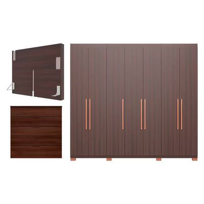 Guarda Roupa Bartira Diplomata com 7 Portas e 6 Gavetas Cômoda Diplomata com 5 Gavetas Cabeceira para Cama Box Casal e Queen Diplomata Café/Capuccino