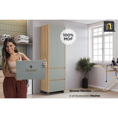 Armário Multiuso Lavanderia Marquesa C/ 2 Portas E 2 Gavetas 70cm Nature/verde - Nesher