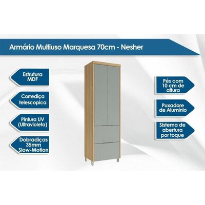 Armário Multiuso Lavanderia Marquesa C/ 2 Portas E 2 Gavetas 70cm Nature/verde - Nesher
