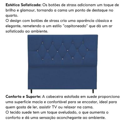 Cabeceira Estofada Cama Box Solteirão 100 Cm Suede Nina azul Marinho