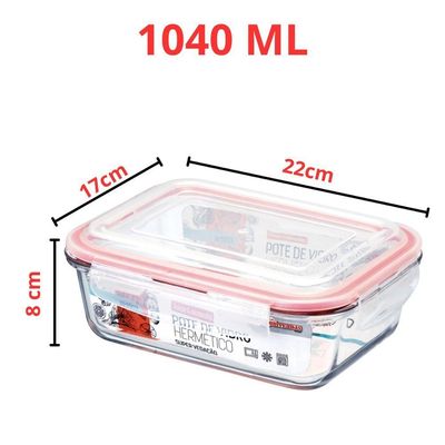 Tigela De Vidro Hermético Vasilha Marmita Mantimentos Tampa 1040ml Para Microondas Freezer Congelador Guarda Alimento