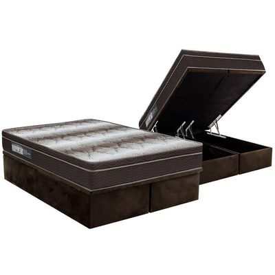 Cama Box Baú Queen Colchão Anatômico Ortobom Ortopédico Light + Base Crc Suede Marrom(158x198)