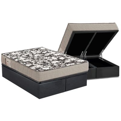 Conjunto Box Baú Queen: Colchão Espuma Ortobom D26 Physical Ultra Resistente + Base Crc Suede Gray(158x198)