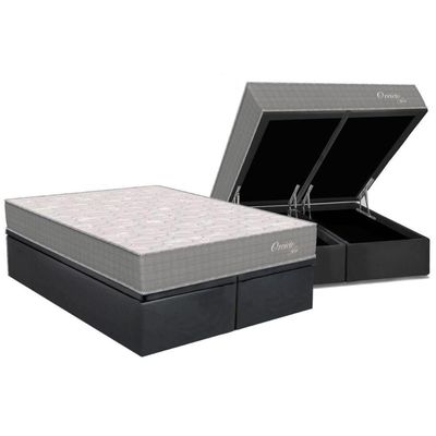Conjunto Box Baú Queen: Colchão Espuma Orthoflex Molas Ensacadas Masterpocket Orvieto New + Base Crc Suede Gray(158x198)