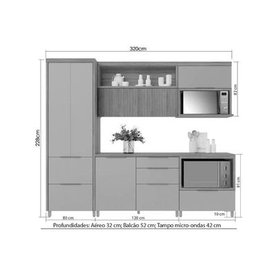 Cozinha Completa Marquesa 10 Peças (2 Armários + 2 Balcões + 1 Paneleiro + 5 Complementos) C6p69 Nature-verde - Nesher