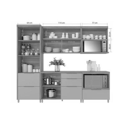 Cozinha Completa Marquesa 10 Peças (2 Armários + 2 Balcões + 1 Paneleiro + 5 Complementos) C6p69 Nature-verde - Nesher