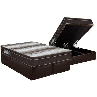 Cama Box Baú Queen Colchão Anatômico Ortobom Ortopédico Light + Base Crc Courano Brown(158x198)