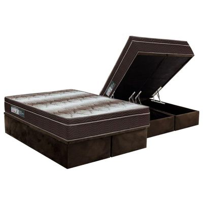 Cama Box Baú Queen Colchão Ortopédico Ortobom Wood Light + Base Crc Suede Brown(158x198)