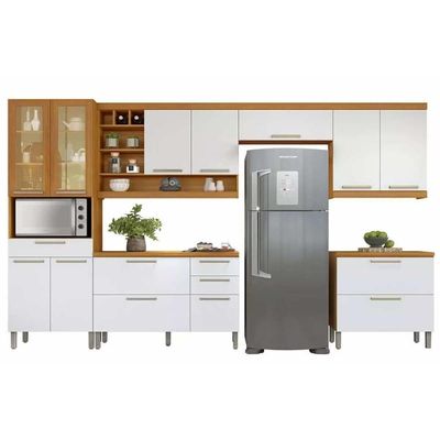 Cozinha Completa Burguesa Premium 6 Peças (3 Armários + 2 Balcões + 1 Paneleiro) C6p55 Freijo-off White - Nesher