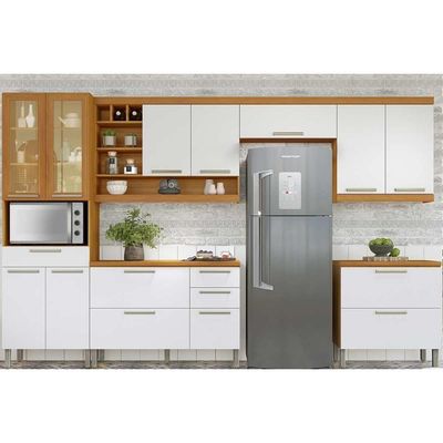 Cozinha Completa Burguesa Premium 6 Peças (3 Armários + 2 Balcões + 1 Paneleiro) C6p55 Freijo-off White - Nesher