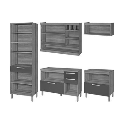 Cozinha Completa Burguesa Premium 5 Peças (2 Armários + 2 Balcões + 1 Paneleiro) C6p56 Freijo-off White - Nesher