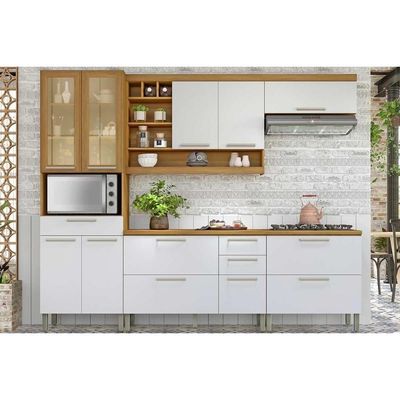 Cozinha Completa Burguesa Premium 5 Peças (2 Armários + 2 Balcões + 1 Paneleiro) C6p56 Freijo-off White - Nesher