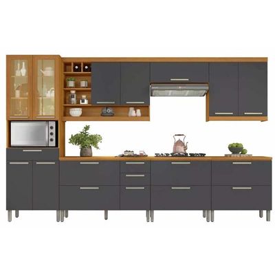 Cozinha Completa Burguesa Premium 7 Peças ( 3 Armários + 3 Balcões + 1 Paneleiro) C6p58 Freijo-off White - Nesher