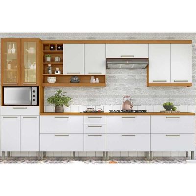 Cozinha Completa Burguesa Premium 7 Peças ( 3 Armários + 3 Balcões + 1 Paneleiro) C6p58 Freijo-off White - Nesher