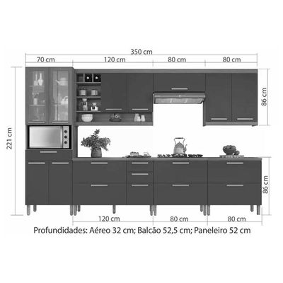 Cozinha Completa Burguesa Premium 7 Peças ( 3 Armários + 3 Balcões + 1 Paneleiro) C6p58 Freijo-off White - Nesher