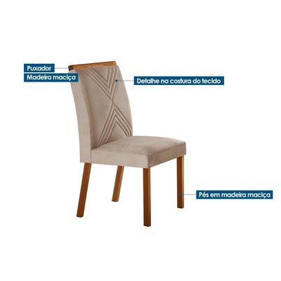 Sala De Jantar Completa Luna Tampo Madeirado Com Vidro Reto 180x90 E 6 Cadeiras Amsterdã Imbuia - Veludo Creme - Rufato