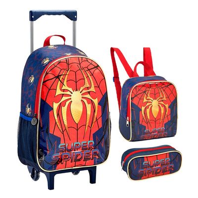 Kit Mochilete com Lancheira e Estojo Escolar Infantil Aranha Seanite