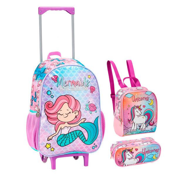 Kit-Mochilete-com-Lancheira-e-Estojo-Escolar-Infantil-Sereia-Unicornio-Seanite---Item-Sortido