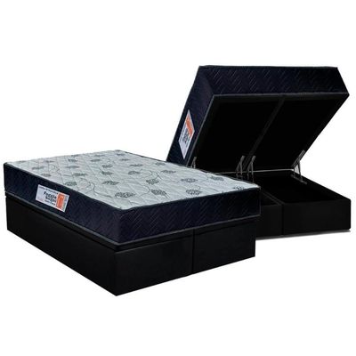 Cama Box Baú Queen Colchão Ortopédico Orthoflex Foggia Sogni Unic Face + Base Crc Suede Black(158x198)