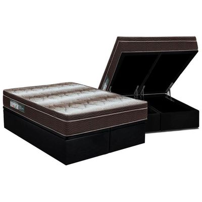 Cama Box Baú Queen Colchão Anatômico Ortobom Ortopédico Light + Base Crc Suede Black(158x198)