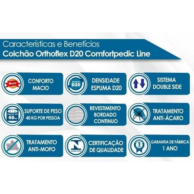 Colchão Casal Espuma D20 Comfortpedic Line (138x188x12) - Orthoflex