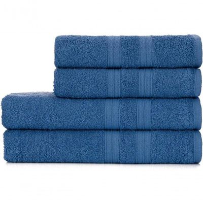 Toalhas De Banho 4 Peças 100% Algodão Alta Absorção 2 Banho + 2 Rosto Padrão Hotel pousada Azul