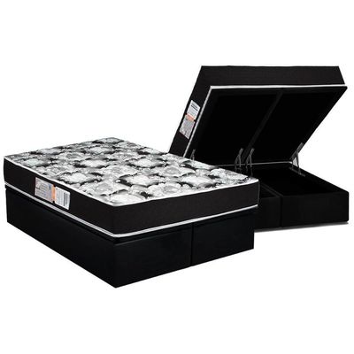 Conjunto Box Baú Queen: Colchão Espuma Luckspuma D33 Supreme Pró Saúde Black + Base Crc Suede Black(158x198)