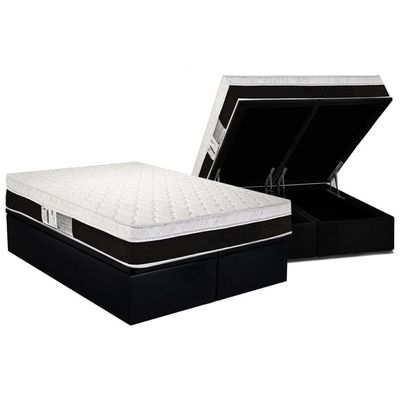 Conjunto Box Baú Queen: Colchão Espuma Luckspuma Masterpocket Roma + Base Crc Suede Black(158x198)