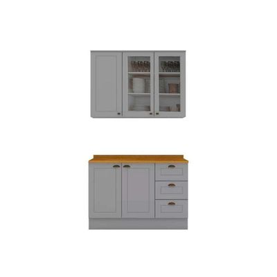 Cozinha 3 Peças (1 Aéreo + 1 Balcão + 1 Complemento) Cz126 Cinza