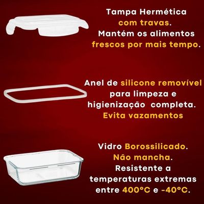 Vasilha De Vidro Hermética Com Tampa 1040ml Mantimentos Para Microondas Freezer Congelador Geladeira Comida Pote