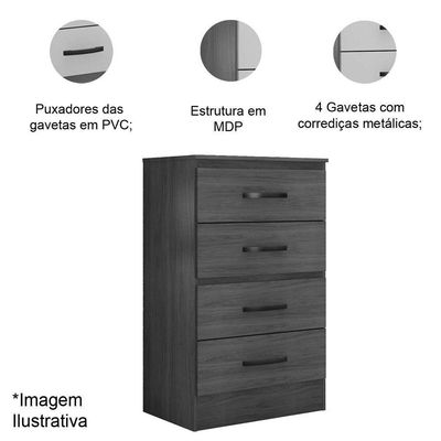 Cômoda Para Quarto 4 Gavetas Lisa Mdp Branco