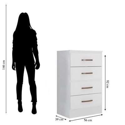 Cômoda Para Quarto 4 Gavetas Lisa Mdp Branco