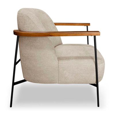 Kit 2 Poltronas Decorativa Eros Linho Bouclê Com Base De Ferro Preto SSX Multicoisas Bege Dourado